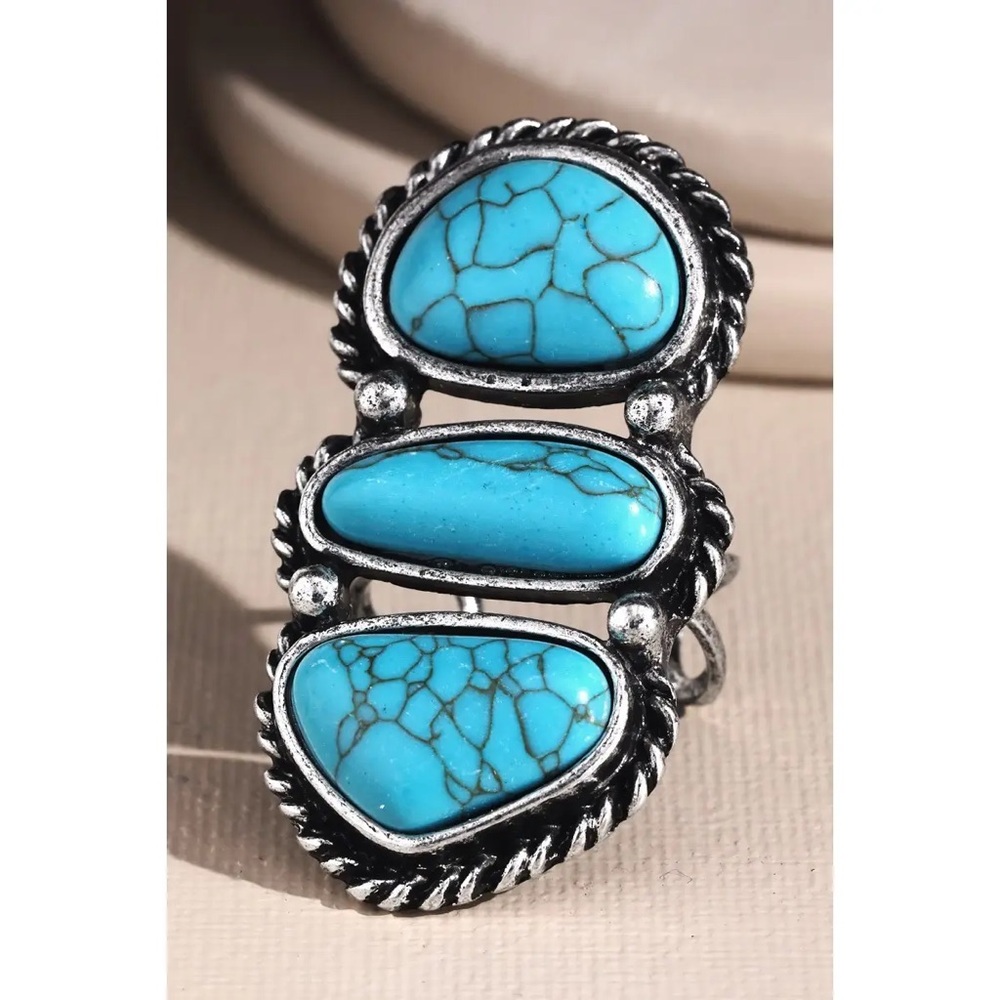 Navajo Turquoise Semi-Stone Silvertone Ring NWT OSFA